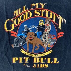 Vintage Biker‎ Shirt Pit Bull with Aids Harley Sturgis Single Stitch M 3D Emblem